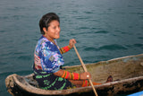 Kuna Indian Folk Art Mola from San Blas Islands, Panama. Hand stitched Applique: Pink Hibiscus Flower 14.5" x 12.5" (360)