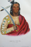 1848 Original Hand colored lithograph of MON-KA-USH-KA, plate 77, A SIOUX CHIEF, from the octavo edition of McKenney & Hall’s History of the Indian Tribes of North America (MONKAUSHKA)