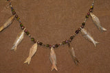 Unique Vintage Hand crafted Ethnic Glass Trade Beads & Rudhaccha Seeds  Necklace with 7 Asian Buffalo Bone Hand Carved Pendants of Fish Effigies, Borneo, Indonesia NECK10+ 1 Flapper Coconut necklace. Zodiac Pisces Emblem.