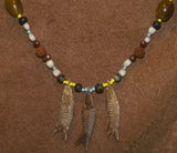 Unique Vintage Hand crafted Ethnic Old Glass Trade & Amber Beads, Real Pearls, Rudhaccha & Seed Beads Necklace with 3 Asian Buffalo Bone Hand Carved Pendants of fish “Zodiac Pisces”, Borneo, Indonesia NECK30 + 1 Flapper Coconut necklace.