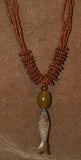 4 Strands Unique Earthtones Hand crafted Ethnic Glass Trade Beads Necklace with Buffalo Bone Hand Carved Pendant of Fish, Zodiac Pisces, Borneo Kalimantan, Indonesia NECK37