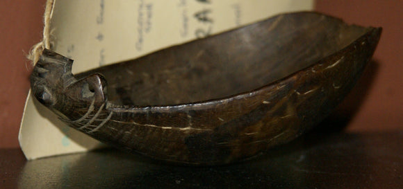 Rare Old “Big Man” Coconut Shell Cannibal Spoon or Ompi from the Azera (Adzera) People, Markham Valley, Morobe Province. Papua New Guinea. Private Collection, Mid 20th Century. ITEM SP1C, Good patina.