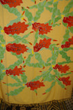 HIGH QUALITY HAND PAINTED FABRIC SARONG SIGNED BY THE ARTIST: ODONTOGLOSSUM ORCHIDS 70" x 48" (no 2C) ORANGE YELLOW GREEN