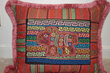 Kuna Indian Textile Folk Art, Mola Blouse Panel from San Blas Islands, Panama. Hand Stitched Applique:  Musical Theme, Maracas Rattle, 17" x 12.5" (16A)