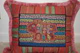 Kuna Indian Abstract Traditional Mola bloouse panel from San Blas Islands, Panama. Minutely Hand stitched Art Applique: Bird Maze 18" x 13" (73A)