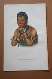 1848 Original Hand colored lithograph of Young Mahaskah (White Cloud) an Ioway Chief from the first octavo edition of McKenney & Hall’s History of the Indian Tribes of North America