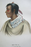 1858 Original Hand colored lithograph of  Me-te-a (Metea), a Pottawatimie chief, from the octavo edition of McKenney & Hall’s History of the Indian Tribes of North America