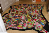HAND MADE UNIQUE LARGE COTTON ONE OF A KIND MULTICOLOR BOHEMIAN CRAZY QUILT, BATIK PATCHWORK FROM JAVA, INDONESIA 94” x 92” DECORATOR DESIGNER COLLECTOR BEDSPREAD COMFORTER THROW SOFA COVER WALL DÉCOR BEACH BLANKET TABLECLOTH BEAUTIFUL MOTIFS no5