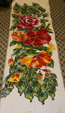 HIGH QUALITY HAND PAINTED TEXTILE FABRIC HALF SARONG OR BEACH SKIRT, SUMMER TABLE RUNNER, SIGNED BY THE ARTIST: DETAILED MOTIFS OF BLOOMING HIBISCUS ON WHITE BACKGROUND, RICH COLORS 74" x 23" (no SC14)