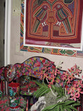 1980's Kuna Indian Folk Art Mola blouse panel from San Blas Islands, Panama. Hand-stitched Applique: Geometric Abstract Hibiscus in Bloom 11.75" x 9.5" (3B)