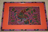 KUNA INDIAN FOLK ART 1970's MOLA BLOUSE PANEL FROM SAN BLAS ISLANDS, PANAMA. Hand stitched Abstract Reverse Applique:  Bird Heron Motif 18.5" x 13" (51A)