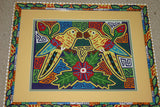 Kuna Indian Abstract Mola blouse panel, Folk Art from San Blas Island, Panama. Minute Hand Stitched Applique: Mirror Image Chicken Bird 16.25" x 11.75"  (69B)