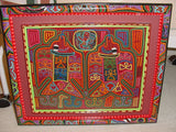 Kuna Indian folk Art Mola Blouse Panel from San Blas Island Panama: Hand stitched Reverse Applique:  Colorful Abstract Oil Lamp Motif 16.75" x 13" (61B)