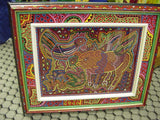 Kuna Indian Abstract Mola blouse panel, Folk Art from San Blas Island, Panama. Minute Hand Stitched Applique: Mirror Image Chicken Bird 16.25" x 11.75"  (69B)