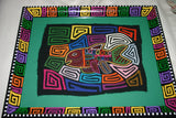 Kuna Indian Folk Art Mola Blouse Panel from San Blas Islands, Panama. Hand-stitched Applique: Parrot Fish In Maze 17" x 13" (50A)