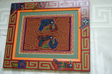 Kuna Indian Folk Art Mola Blouse Panel from San Blas Islands, Panama. Hand-stitched Reverse Applique: Fish Hook or Sleeping Z's Motifs 17" x 12.5” (39A)