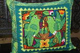 A Kuna Indian Folk Art Mola from San Blas Islands, in Custom Frame with 1 Green Mat & Non-Glare Glass : Hand stitched Textile Applique: Colorful Macaw Parrots & Hibiscus Flowers, 19" x 15" (DFM16) Wall Décor