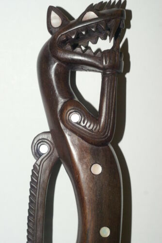 Oceanic Art Detailed Lacy Dragon Ebony Totem Twirled Amulet Chief Art Staff 1A34