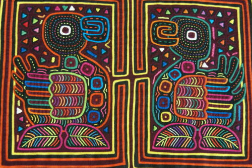 Kuna Indian Folk Art Mola Blouse Panel from San Blas Islands, Panama. Hand stitched Applique: Mirror Image Wild Ducks 15.5