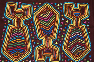 Kuna Indian Art Mola Blouse Panel from San Blas Islands, Panama. Hand stitched Applique: Detailed Triangles Chief Tie 17" x 12 "(48B)