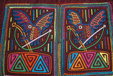 Kuna Indian Folk Art Mola blouse panel from San Blas Islands, Panama. Hand stitched Applique: Birds and Bow & Arrow 20" x 14" (65A)
