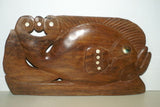 Rare South Pacific Island Primitive Art Mother Pearl Hand carved Wood Fish 1A19