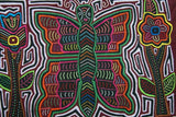 Kuna Indian Traditional Mola blouse panel from San Blas Islands, Panama. Folk Art, hand stitched Applique: Butterfly & Flowers in a Detailed Maze 14.75" x 11.25" (8A)