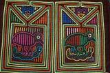 Kuna Indian Folk Art Mola blouse panel from San Blas Islands, Panama. Hand stitched Applique: Bird Eats Snake While Devil Spy Watches (60B)