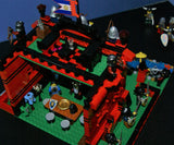 LEGO 10”X10”X9” RED FORT CASTLE INVASION, DETAILED CUSTOM KIT WITH BRIDGE, GARDENS & MOAT & 23 VERY RARE RETIRED MINIFIGURES FROM CASTLE KINGDOMS, DRAGON KNIGHTS, DARK FOREST, BLACK FALCONS ETC… (1013 PCS) KIT 25