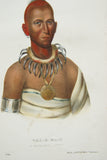 1848 Original Hand colored lithograph of TAI-O-MAH, A MUSQUAKEE BRAVE, plate 92, from the octavo edition of McKenney & Hall’s History of the Indian Tribes of North America (TAIOMAH)
