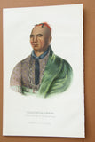 1848 Original Hand colored lithograph of THAYENDANEGEA, GREAT CAPTAIN OF THE SIX NATIONS, from the octavo edition of McKenney & Hall’s History of the Indian Tribes of North America