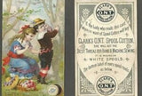 EPHEMERA AMERICANA WHIMSICAL ART: 1800's FRAMED ANTIQUE VICTORIAN ADVERTISING TRADE CARD: CLARK'S GIRL SEWS BOY'S PANTS (DFPO1T) HAND PAINTED FRAME BY ARTIST QUITE UNIQUE  COLLECTOR COLLECTIBLE WALL DÉCOR UNIQUE CHILD’S ROOM